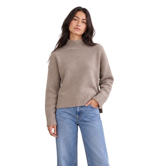 Sweaters - Everlane Honeycomb Funnel Neck Wool Cashmere Sweater Light Heathered Taupe S